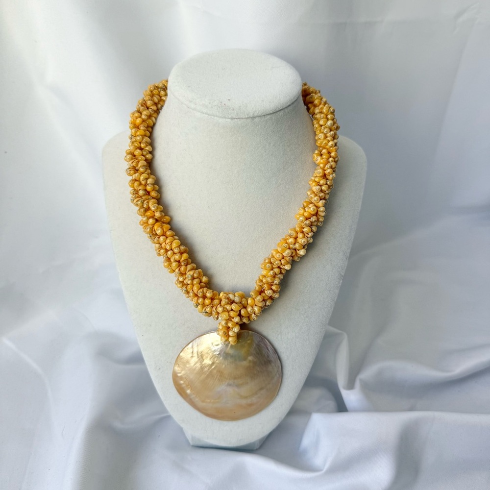 Handmade Yellow Mustard Shell Statement Necklace